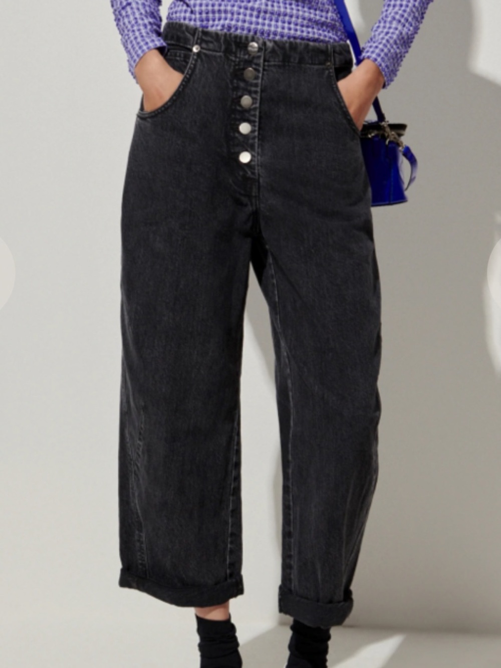 RACEL COMEY Salinas Denim Elkin Wide Leg High-Rise Jeans Washed Black Cotton 8